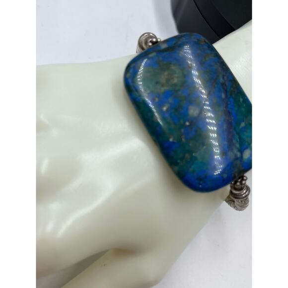 Artisan Made Green Blue Azurite Malachite Sterling Silver Toggle Bracelet 44g - Picture 3 of 12